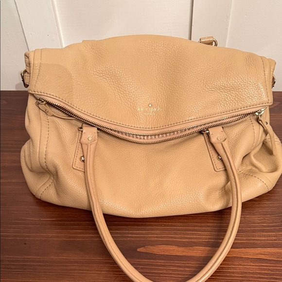Kate Spade New York Soft Pebbled Leather Satchel – Beige Zip-Top Shoulder Bag - Picture 7 of 11